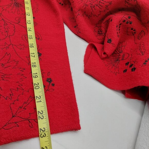 Cambridge Dry Goods Cardigan Size Medium Red Floral Wool Women’s Length 32" - Picture 6 of 8